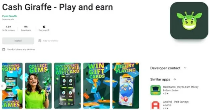 Yatırımsız Para Kazandıran Oyunlar - Cash Giraffe